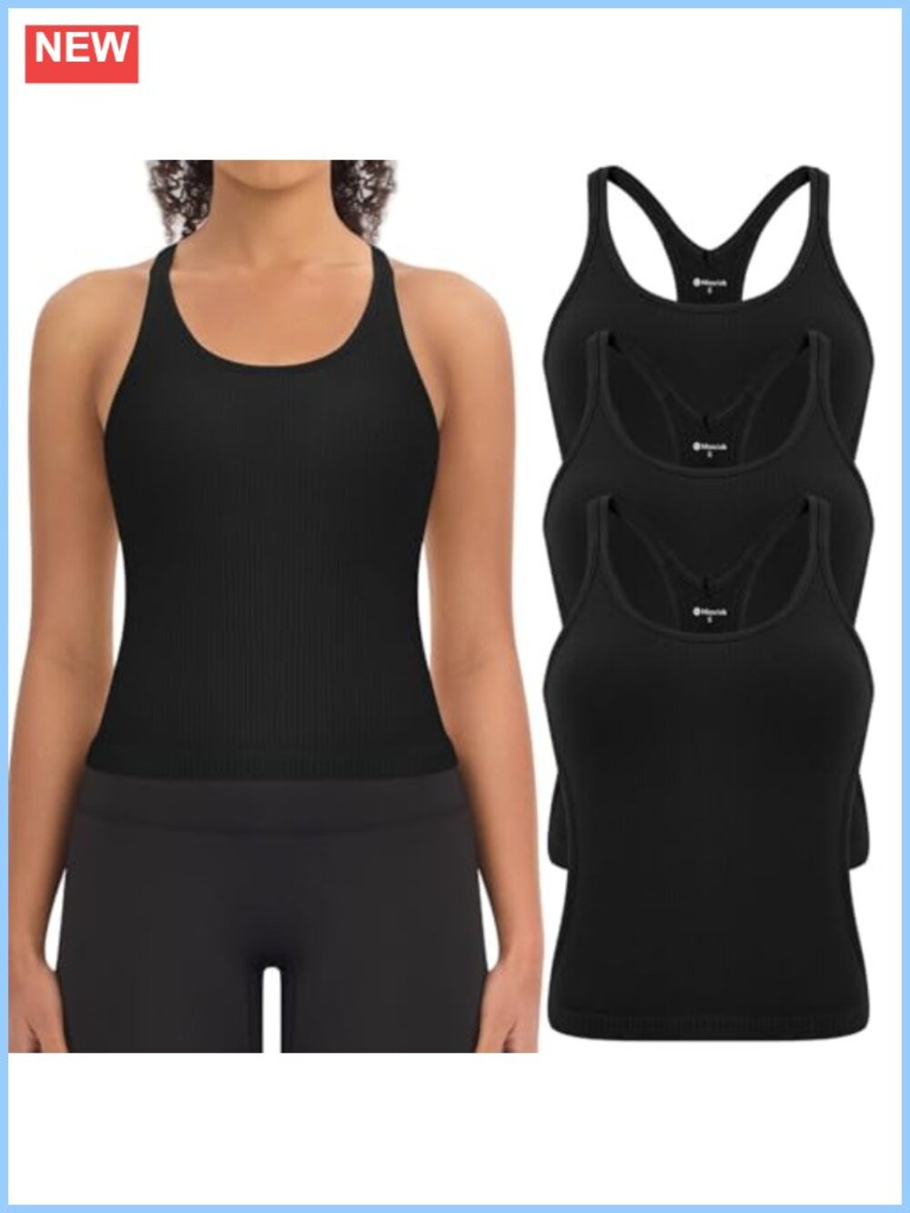 3 Pack Ribbed Workout Crop Tank Tops Built in Bra Racerback - Picture 1 of 6